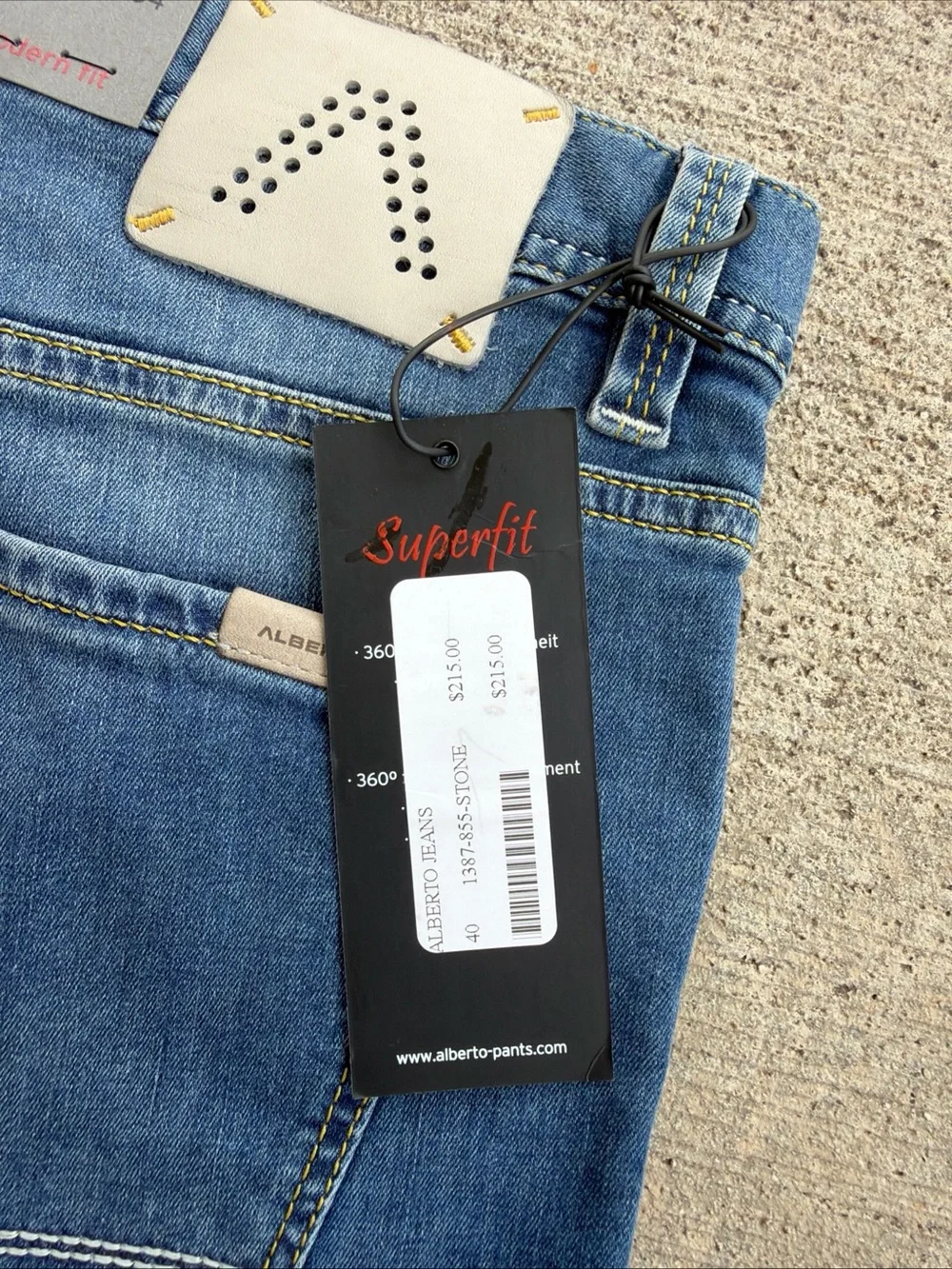 $215 Alberto Men’s Stone Wash Superfit Denim Jeans Size 40X 34, NWT